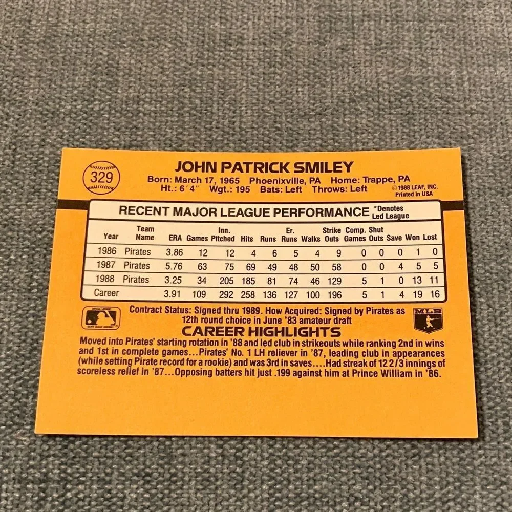 1989 Donruss Pittsburgh Pirates Baseball Card Trading Card